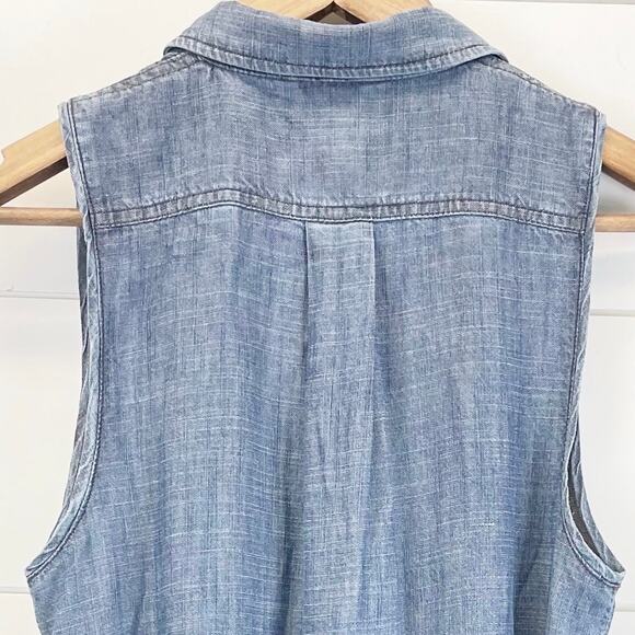 Level 99 Shirt Dress Womens Small Chambray Tencel Linen Pintuck Minimal Coastal - Picture 5 of 9